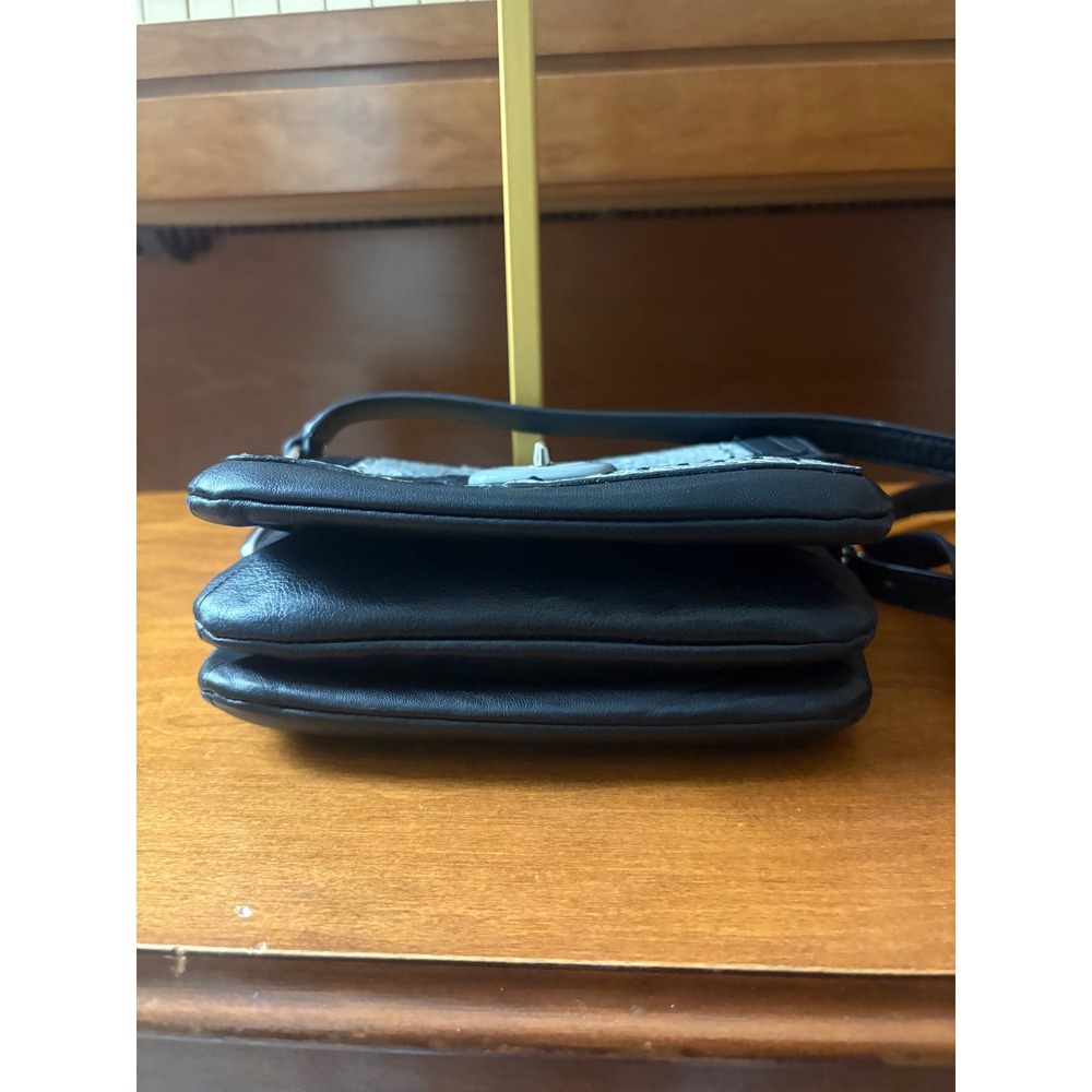 Coach Crossbody Bag Black‎ Leather Grey Python Snakeskin Turnlock Triple Gusset - Picture 3 of 7